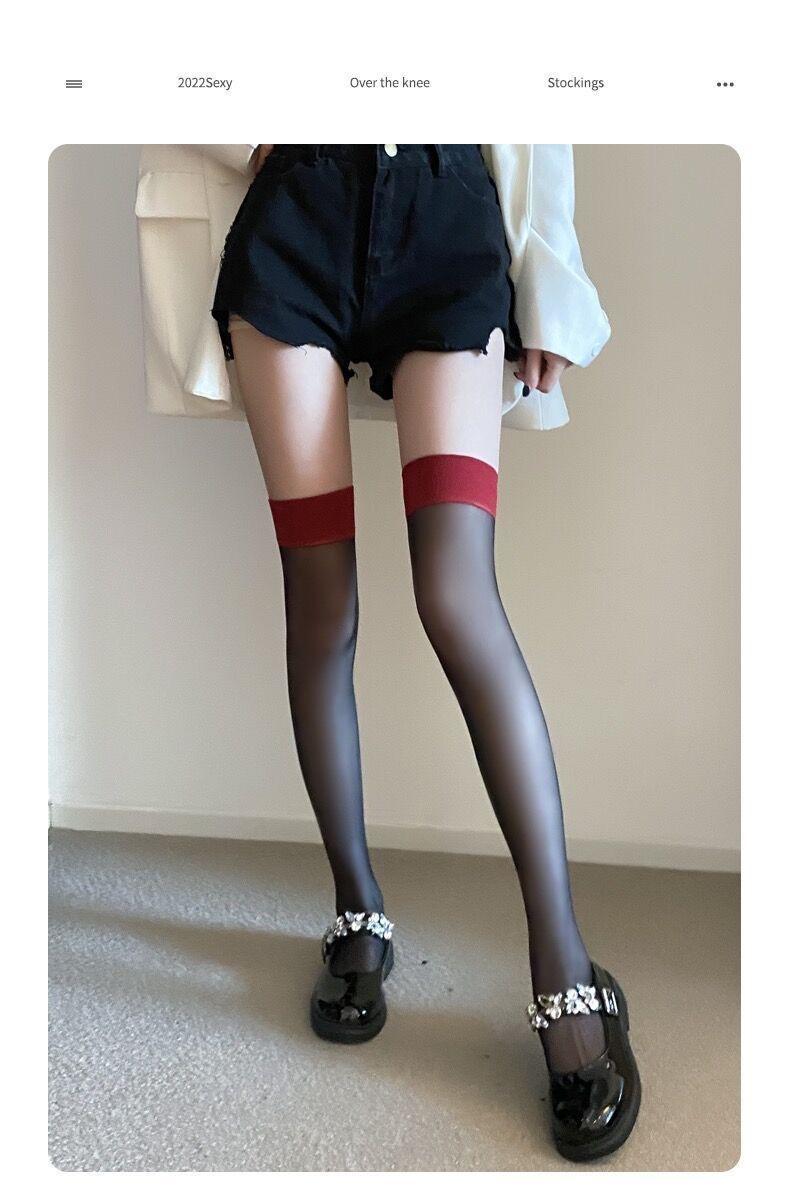 Product Introduction of Red ins sexy black stockings red edge stitching sexy thigh stockings thin black silk pure desire long over the knee socks Womenswear Lingerie 9