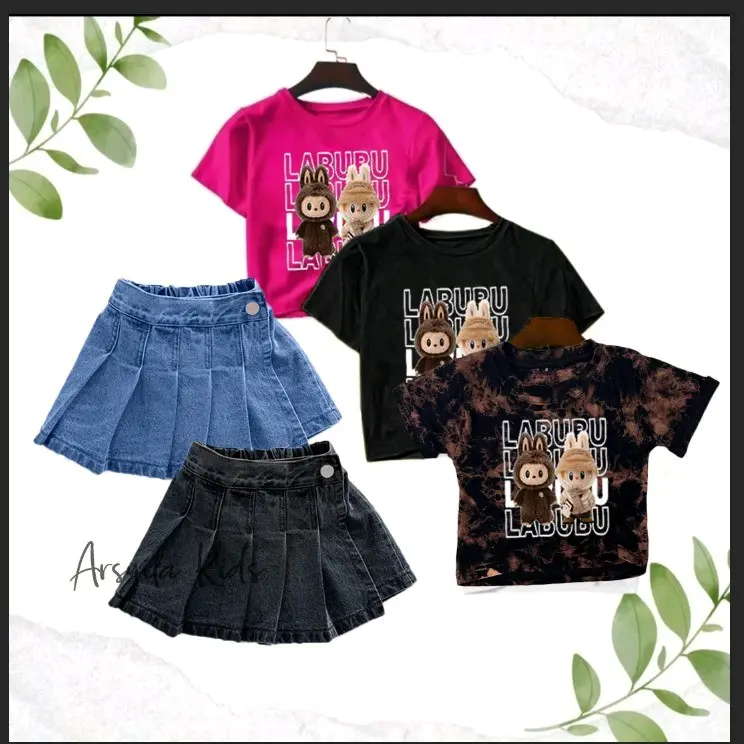 Setelan Rocela Rok Celana Kaos Crop Anak Perempuan - Fashion