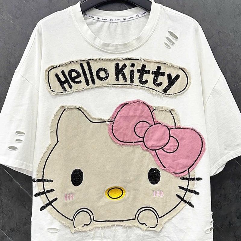ÁO PHÔNG COTTON HAI CHIỀU LẠNH THÊU ĐÁP KIM SA HÌNH MẶT MÈO RÁCH TAY 0