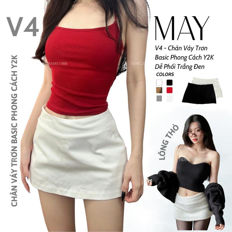 V4 - Chân Váy Ngắn Mini Skirt Trơn Basic Phong Cách Y2K Dễ Phối Trắng Đen Nữ Siêu Ngắn Women Kaki váy ngắn lưu ý xem thông số