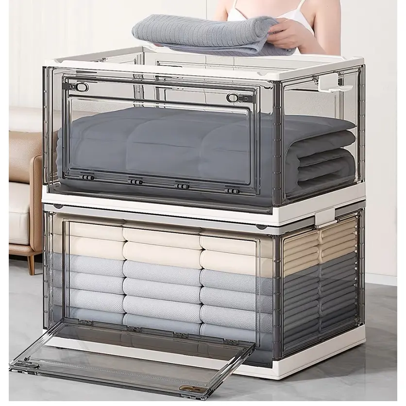 【TOP ONE】Foldable heavy clothing storage box Transparent book toy storage box Removable wheeled storage box