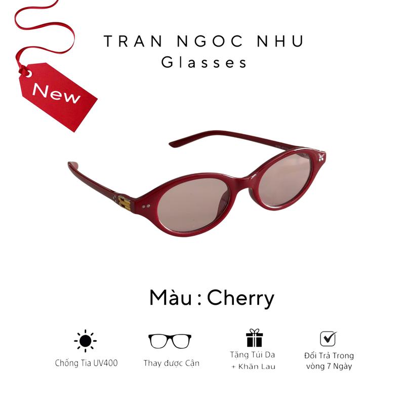 Mắt kính oval màu CHERRY hàng mới về - có thể thay cận tặng kèm túi da và khăn lau