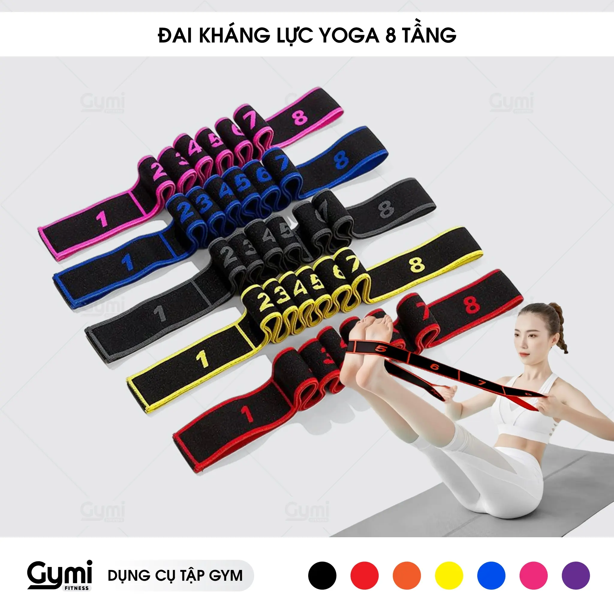 Dây Đai Kháng Lực Chia Tầng Hỗ Trợ Tập Yoga Uốn Dẻo, Tập Múa Gym - Dây Kháng Lực Tập Cơ Chân Tập Cơ Tay - DayYoga-8Tang