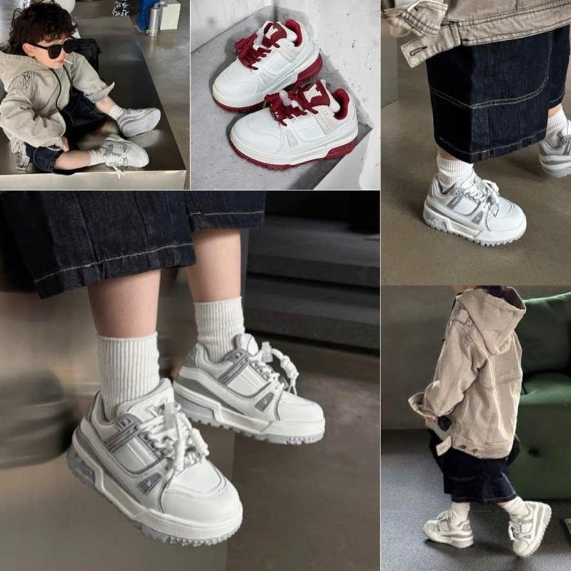 0922511 - Giày thể thao cho bé trai màu trắng viền đỏ và ghi cho bé trai và bé gái.