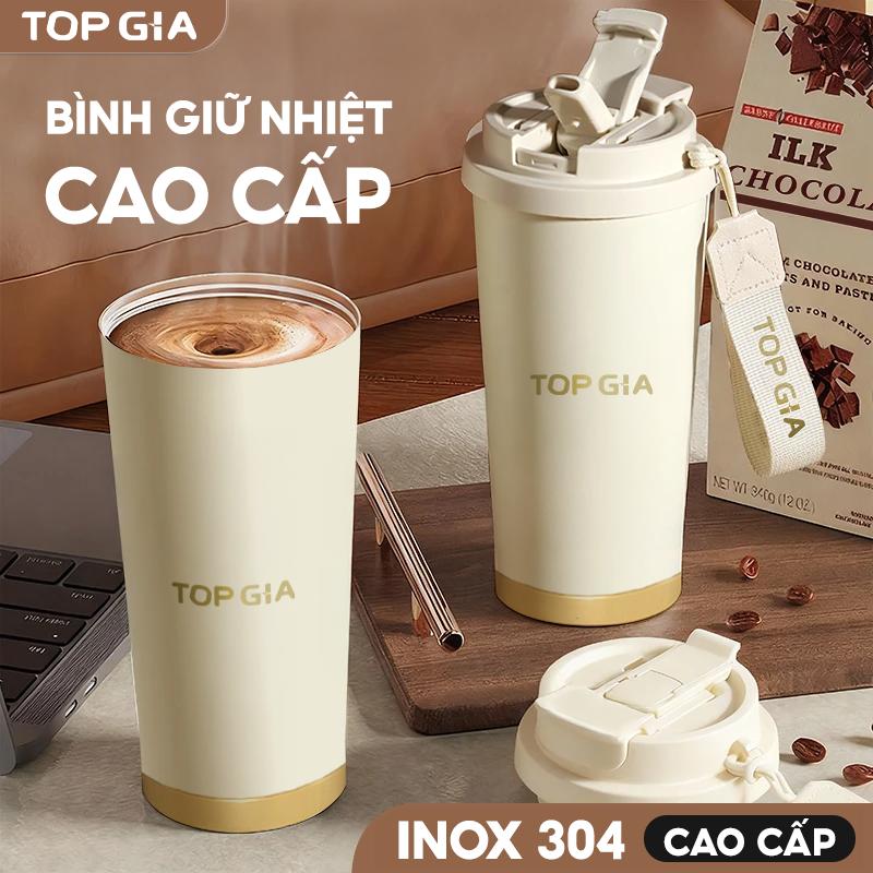 BÌNH GIỮ NHIỆT TOPGIA INOX 304 Cao cấp, dung tích 500ml thiết kế nắp thông minh tiện lợi có dây xách bình giữ nhiệt