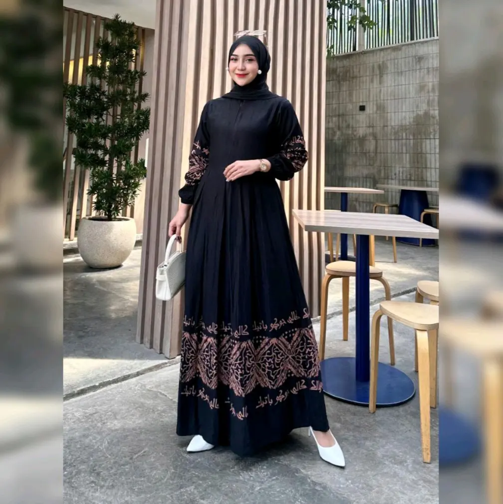 Gamis Batik Twill Ori Super Premium Motif Cap Malaman Pekalongan Lengan Panjang Model Resleting Depan Tali Samping Dress Batik Wanita Dewasa Muslim Terbaru Kekinian Mewah