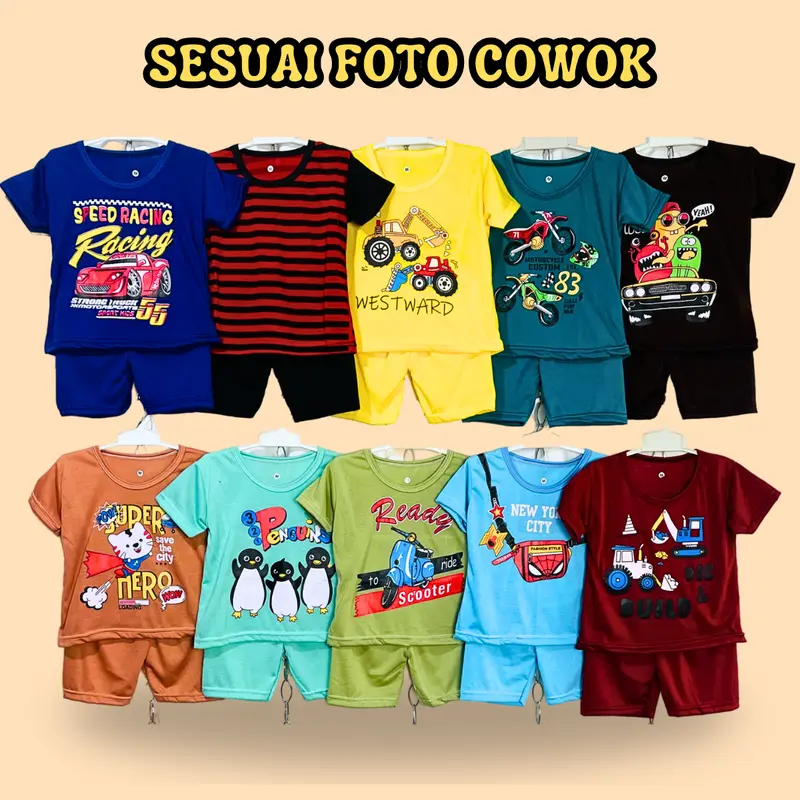 PAKET 10 SETEL Setelan Anak Laki Laki Perempuan Baju Stelan Kaos Cowok Cewek Lengan Celana Pendek 4 5 Tahun Viral Parsel Baseball Distro Labubu Tung Tung Tung Sahur Anomali Motif Kode 12 Fashion 1