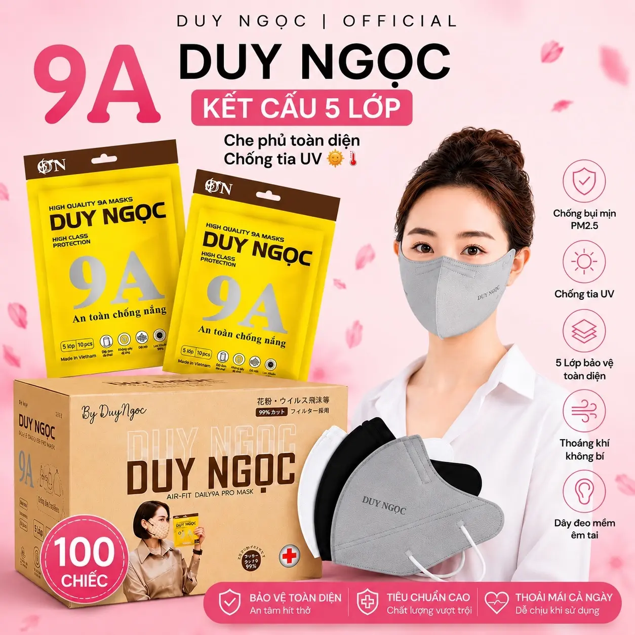 [100 Chiếc] Khẩu Trang 9A 5 Lớp Duy Ngọc - Chống Nắng Toàn Diện, Che Phủ Tốt, lọc bụi Kháng khuẩn, Hottrend 2025 (đủ màu) - Phụ Kiện, Che Mặt, Accessories