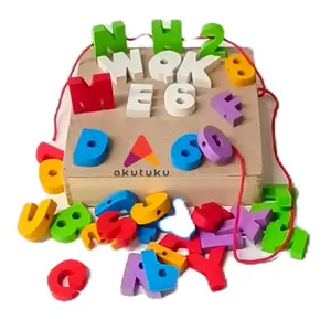 Meronce angka dan alphabet/ huruf warna Mainan edukasi anak