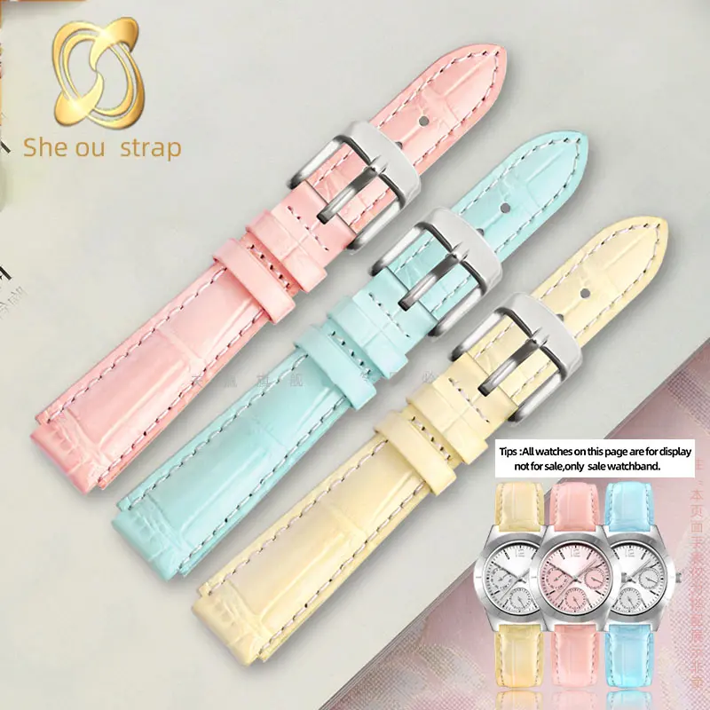 Leather Watch Band For Casio LTP-2069 LTP-V007 V300 VT01 Watch Bracelet 14MM Pink Blue Yellow Women's Special watch Strap