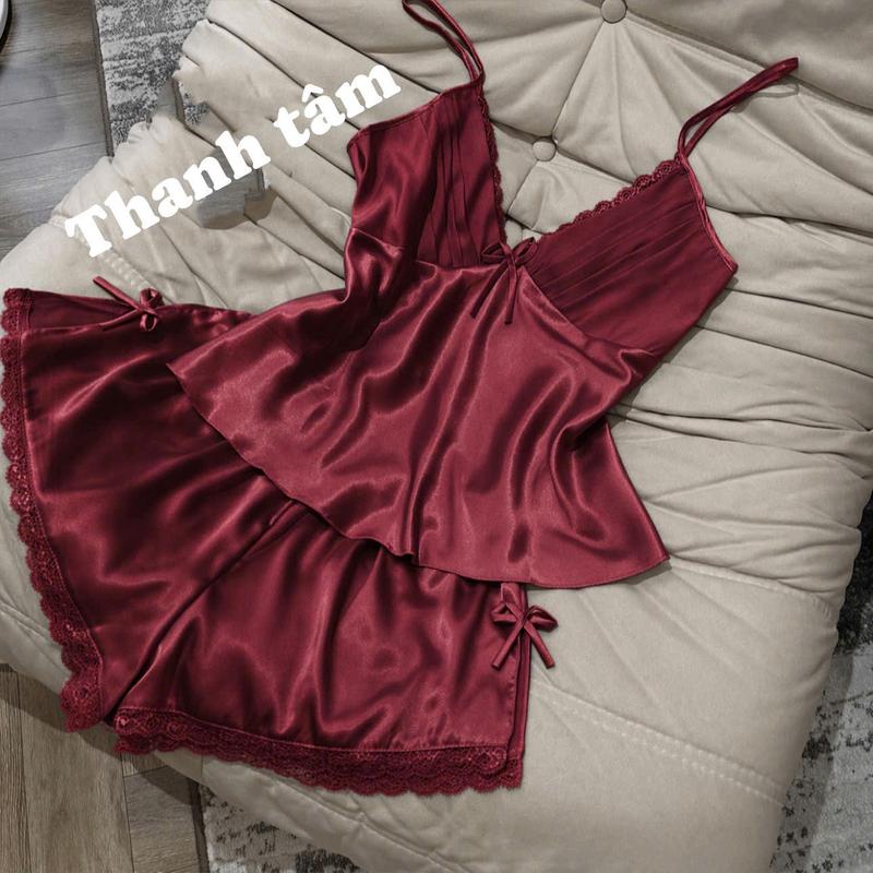 (Thanhtam A5 ) SÉT ĐỒ NGỦ LỤA 2 DÂY XẾP LI TRƯỚC NGỰC