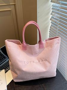 Bolso de Mano de Pana de Gran Capacidad con Diseño de Letras, Perfecto para el Trabajo y Uso Diario, Bolso de Hombro Elegante y Espacioso