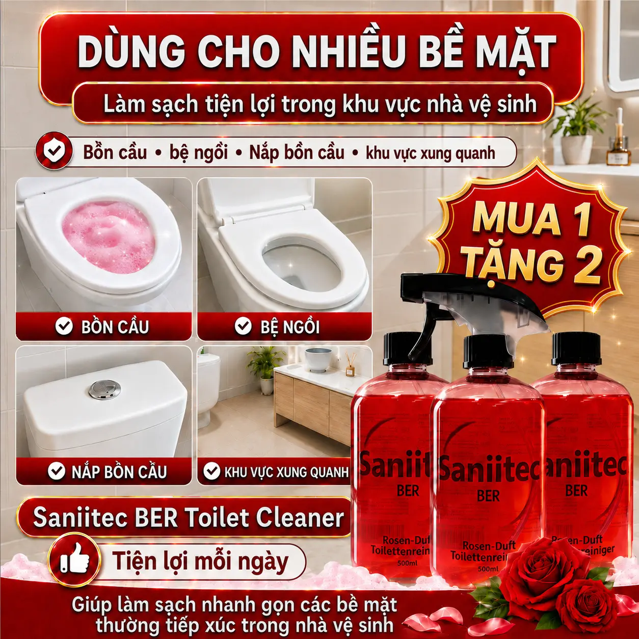 【MUA 1 TẶNG 2】Bộ 3 Chai Bọt Vệ Sinh Bồn Cầu 500ml - Diệt Khuẩn & Khử Mùi Toilet/Bồn Tắm | An Toàn TUYỆT ĐỐI Cho Trẻ Em, Da Nhạy Cảm & Vật Nuôi | Không Hóa Chất - Không Cần Chà