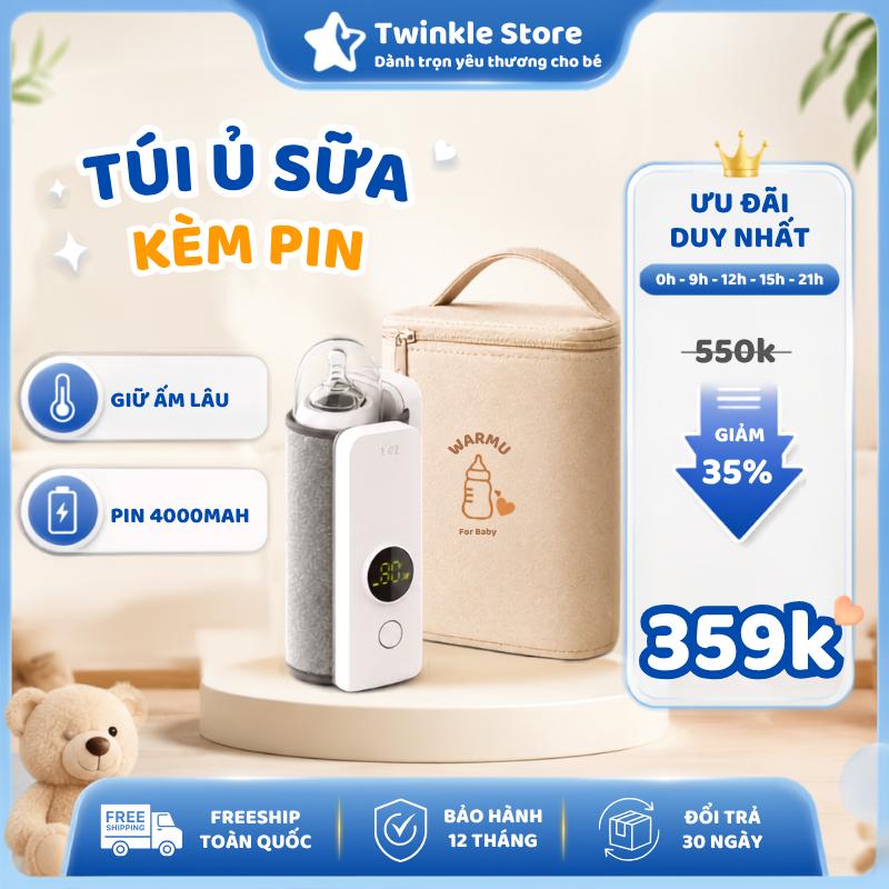 Túi Ủ Bình Sữa Di Động Không Dây Pin 4000mAh 6 Mức Nhiệt 37–55°C Màn Hình LED…