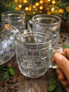 AY - [ 6 Pcs Gelas Kopi ] Gelas Kopi Gagang Super Premium Corak Kotak BM 19006