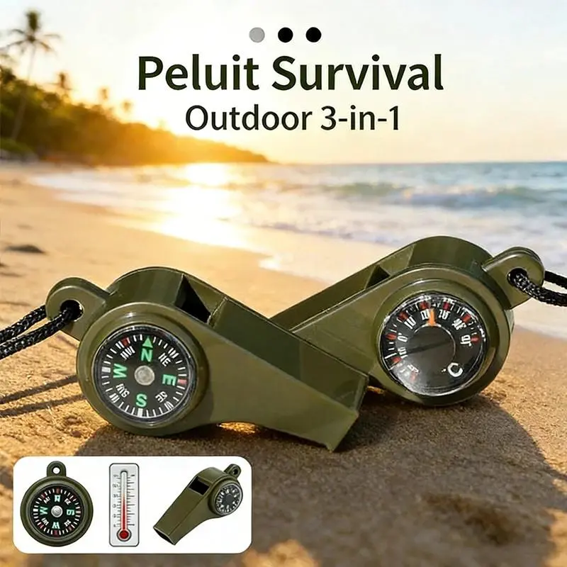 COD Peralatan Camping Darurat 3in1, Terdiri Dari Peluit, Kompas dan Pengukur Suhu Kelembaban Alat Survival Pendaki