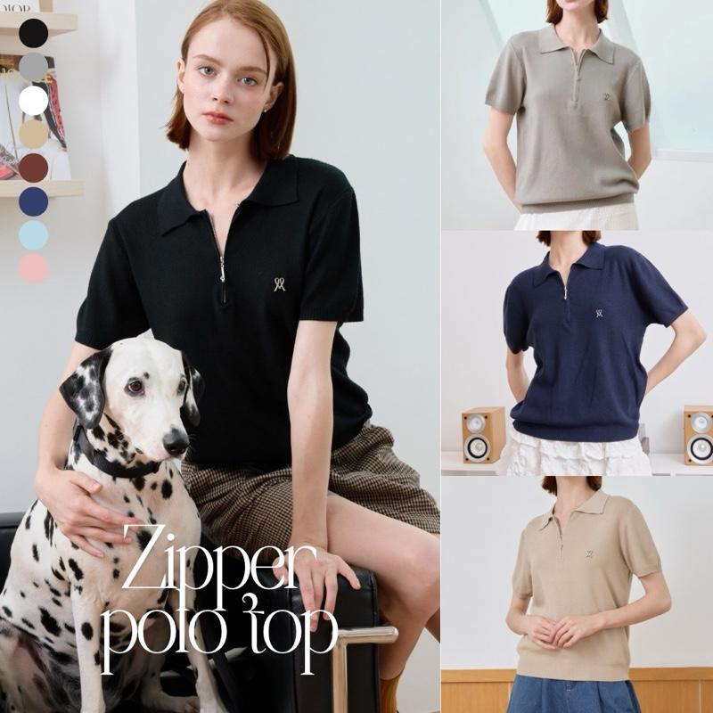 (9สี 3ไซส์) ZIPPER TOP เสื้อไหมพรมคอปกแขนสั้น ผ้านุ่ม ใส่สบาย T100 - Mesave