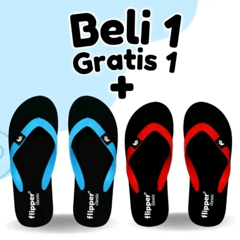 Beli 1 Gratis 1 Sandal Jepit Filpper Fipper Flipper Pria Dan Wanita Kasual Karet Sendal Hitam 2
