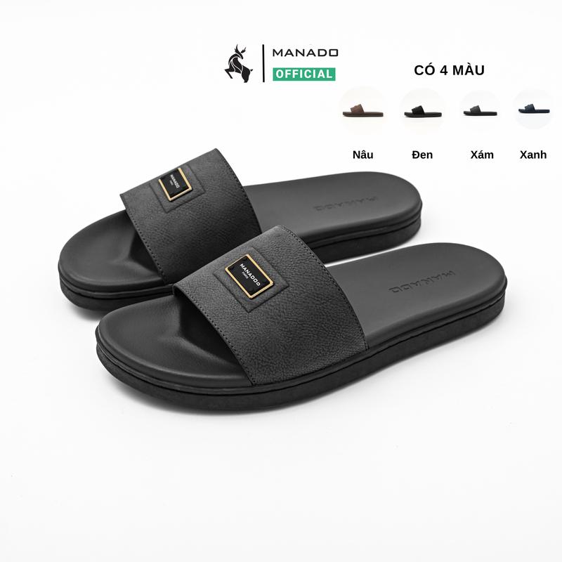 Dép da nam MANADO kiểu quai ngang mã MND43, Dép lê nam chất liệu da nubuck trẻ trung, đế cao su chống trượt khâu chắc chắn fullbox thích hợp đi chơi, đi biển