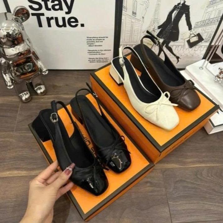 SIZE 35- 40 NHẢY VUÔNG VÁ + LƠ GÓT CAO 3 PHÂN bọc da da Bu êm mềm thoải mái Giày Nữ Cao Gót Công Sở