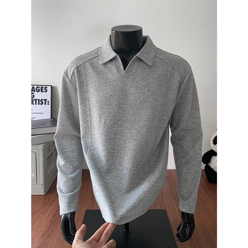 haonanhuang Áo len cổ polo dài tay pha len, dệt kim mềm mại, phong cách retro old money, dáng casual