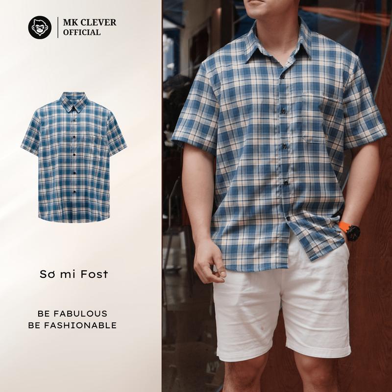 Áo sơ mi Cổ Đức Fost MK CLEVER họa tiết kẻ sọc, Chất liệu vải kẻ lạnh siêu đẹp, form dáng trẻ trung Menswear Nam