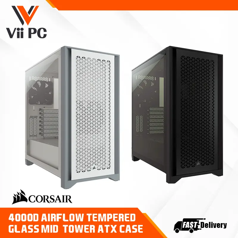 Corsair 4000D Airflow Tempered Glass Mid-Tower Case - White & Black