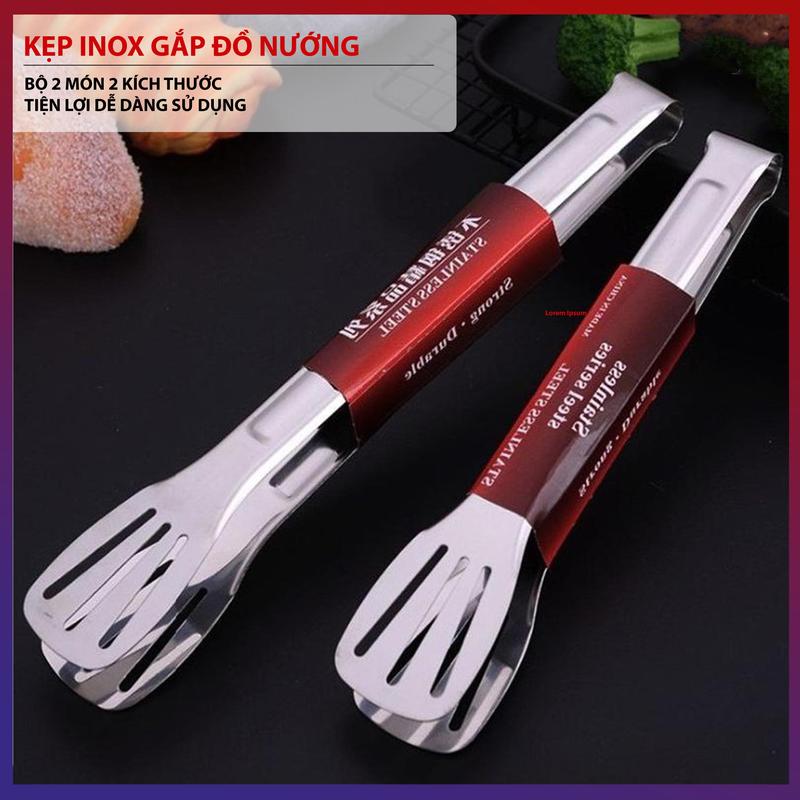Bộ 2 Kẹp Inox Đa Năng Gắp Đồ Nướng Gắp Thức Ăn Đồ Nóng Gắp Đá 2 Kích Cỡ Dụng Cụ Nhà Bếp Thông Minh