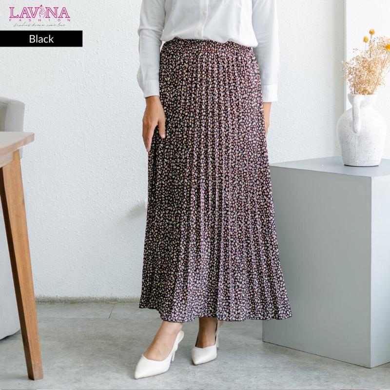 Lavina VB136 | Floria Skirt Rok Plisket Bunga Wanita Maxi Korean Style Bahan Hyget Premium 6