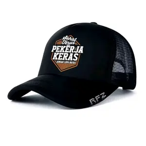 Grosir Topi Trucker Jaring Sablon Dewasa Dengan Dua Panel Busa Belakang Jaring Plastik Sirkulasi Udara Gesper Adjustable Nyaman Tahan Lama