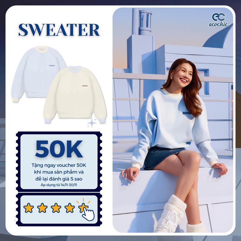 Áo Sweater Basic ECOCHIC ARCTIC BASE Basic Cổ Tròn Logo Nhực Chất Liệu Nỉ Hai Da Cao Cấp Chính Hãng B196