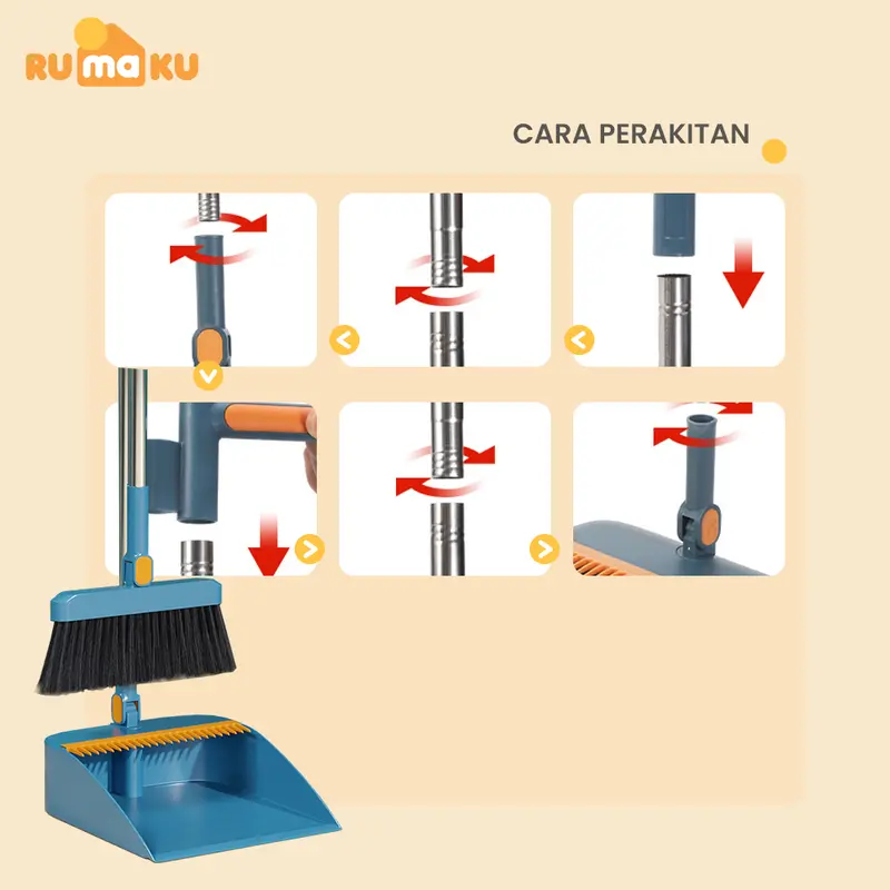 Rumaku Set Sapu Pengki Lipat 2in1 Alat Pembersih Lantai Praktis untuk Rumah dan Kantor 8