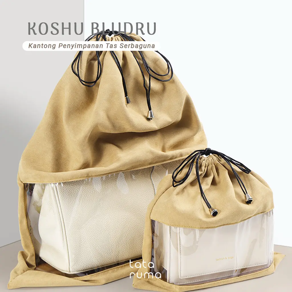 TATARUMA Koshu Bludru - Organizer Tas Bludru Serut Transparan Kantong PVC Anti Debu Lembab