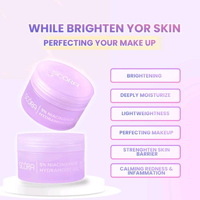 SCORA 5% Niacinamide Hydramoist Gel 40ml Pelembab Wajah yang Mencerahkan Kulit Memperbaiki Skin Barrier dan Perfecting Make Up moisturizer 3x mencerahkan 4