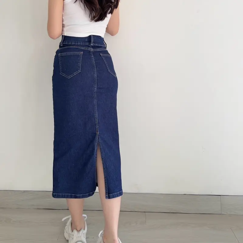 KLAVEE — JOAN DENIM SKIRT STRETCH / Rok Jeans Midi Wanita / High Waist Stretch Melar Korean Style 3