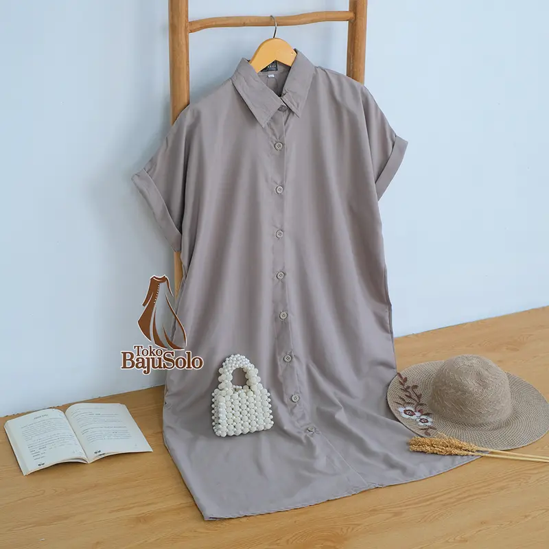 Dress Kimi Polos LD 120 130 140 XXL XXXL 5L Bahan Cotton Miracle Baju Midi Dress Wanita Size Jumbo Kancing Hidup 6