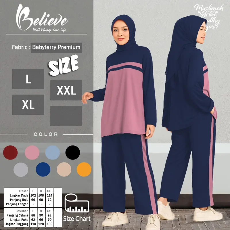 HANNA SET Setelan Kaos Celana Olahraga Muslimah Training Senam Wanita Lengan Panjang Jumbo L XL XXL / SAKA baju celana muslim panjang sport sporty polos 6