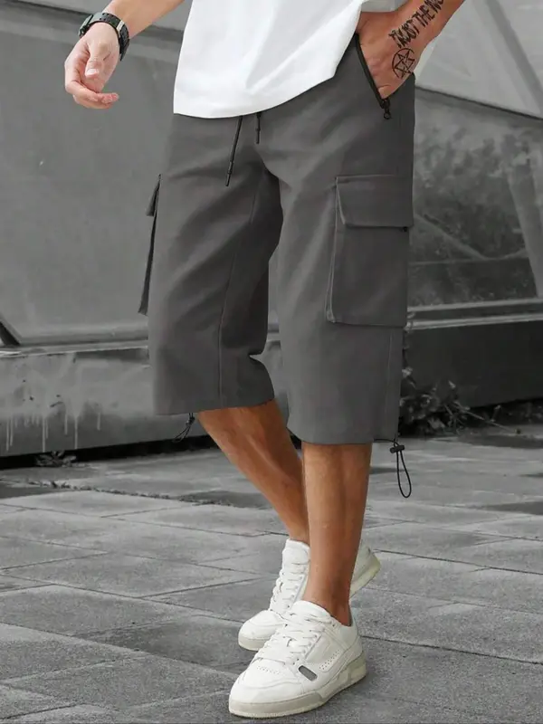 Men's Solid Multi-pocket Shorts, Regular Fit Street Style Casual Fashion Comfy Drawstring Waist Shorts for Summer, Men's Athleisure Bottoms for Daily Wear, Streetwear 4