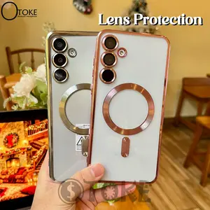 Best Seller!!! Case Magsafe Clear With Lens Protection for A15 A16 A25 A26 A35 A36 A54 A55 A56 5G