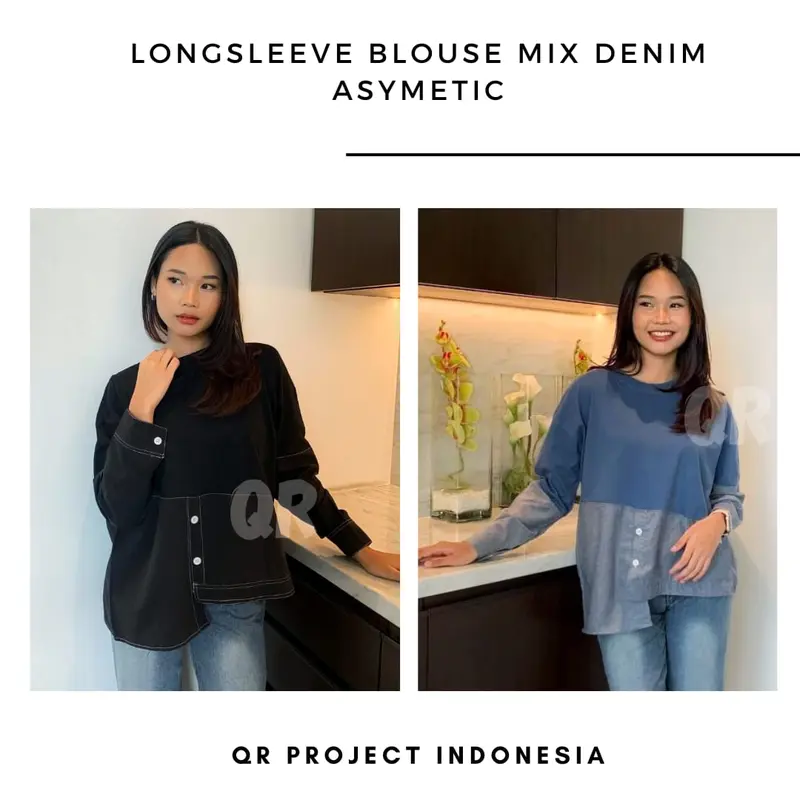 Kaos Blouse Atasan Wanita Double Layer Cotton Combed Mix Denim 0