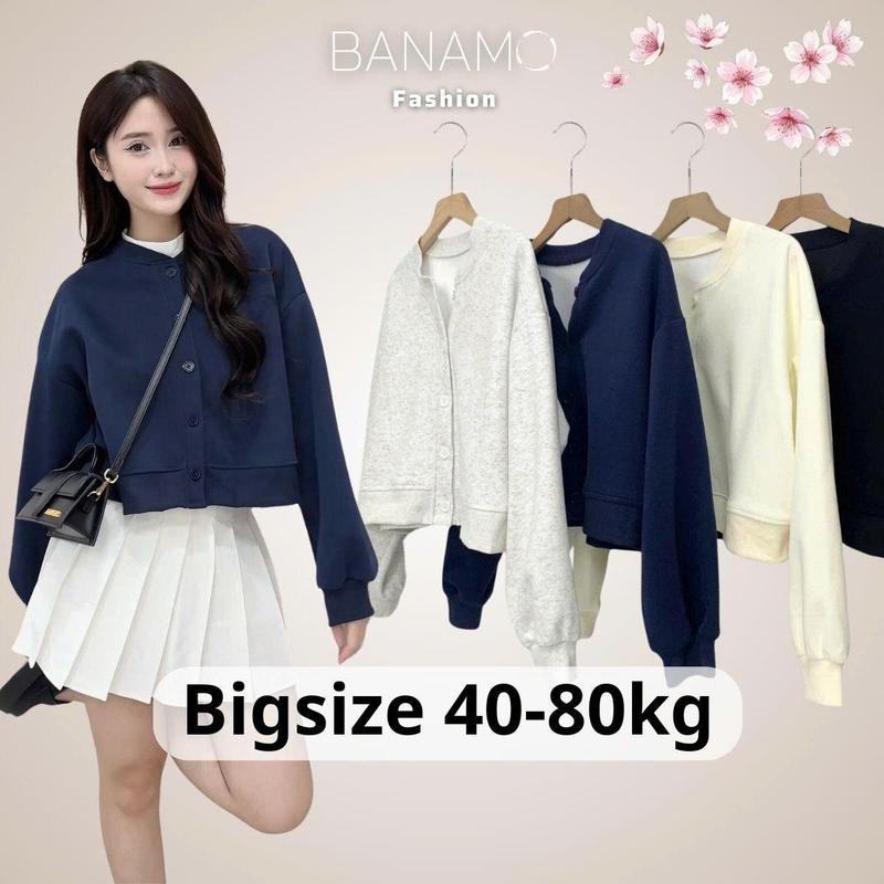 Áo khoác nữ Banamo Fashion áo nỉ croptop cúc cài bo viền 3941
