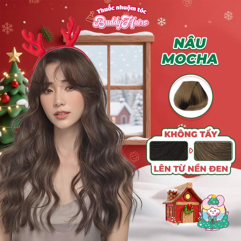 Thuốc nhuộm tóc NÂU MOCHA NÂU TRÀ ĐEN lên màu từ nền đen của Buddyhairs Buddy.hairs Buddyhair