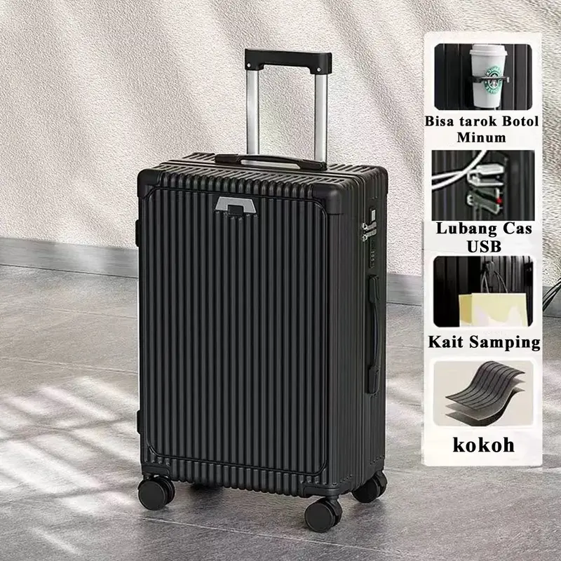 [[Three Sheep Network]] Koper A607 ZIPPER KAPASITAS BESAR Cabin  20/24 INCH Bagasi Stand Cup Charger Usb Koper Terbaru 2024 - Kokoh, Trendi, dan elegan 6