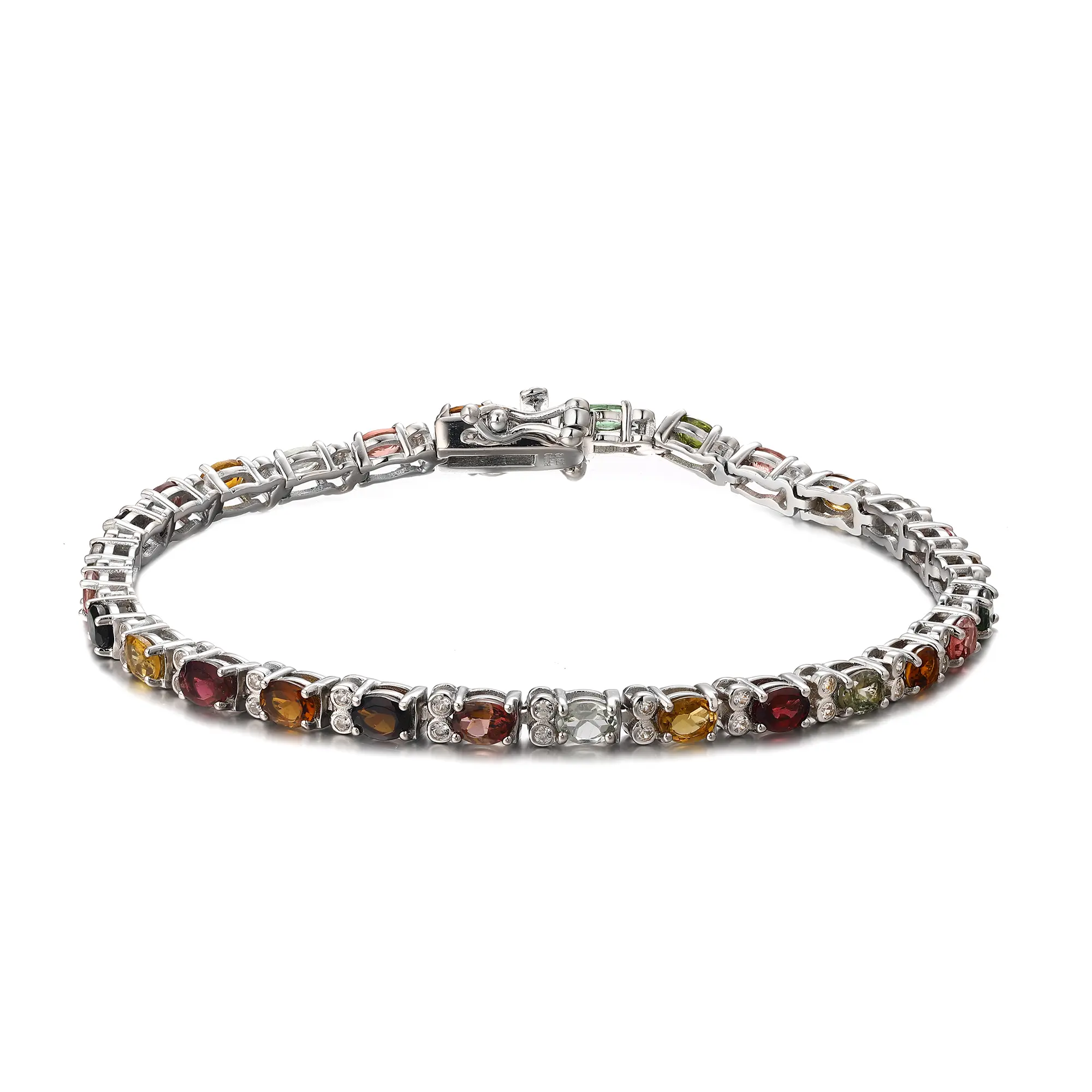 Multi- Natual Tourmaline Rhodium Over 925 Sterling Silver Tennis Bracelet Gemstone Jewelry Gifts