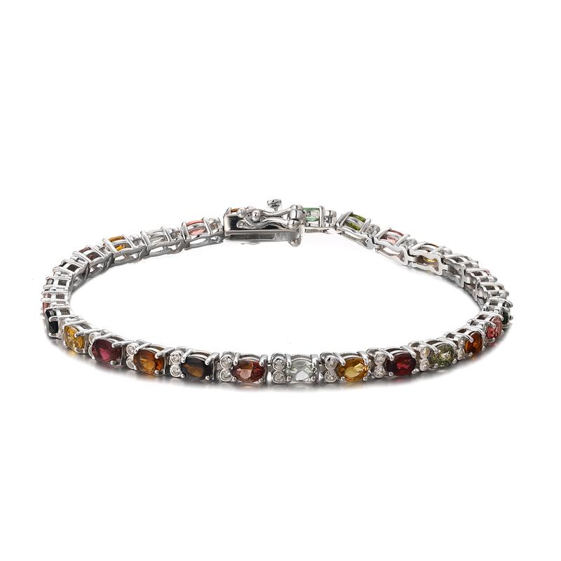 Multi- Natual Tourmaline Rhodium Over 925 Sterling Silver Tennis Bracelet Gemstone Jewelry Gifts 0