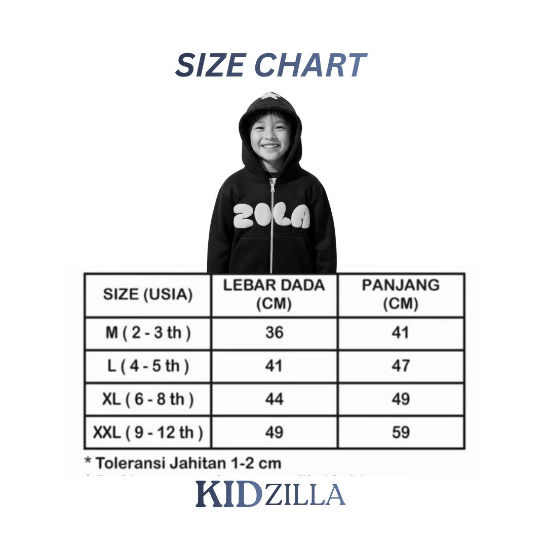 [KIDZILLA] Sweater Hoodie Zipper Anak Remaja 2-12 Tahun Full Bordir, Bahan Fleece Premium Tebal