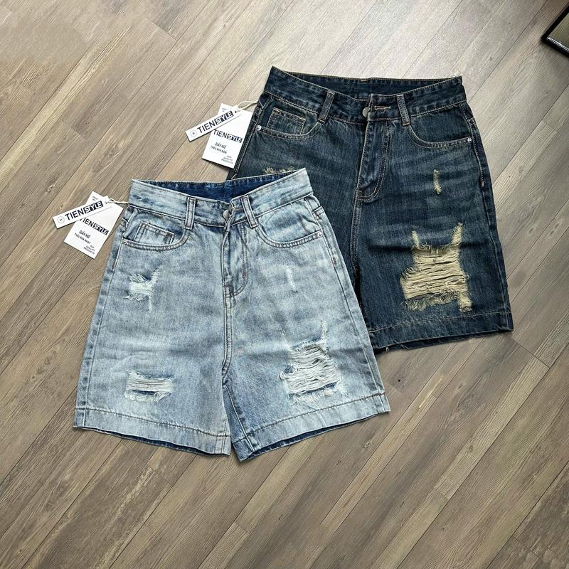  TIENSTYLE - Quần Jean Ngố Cào Rách Thêu Chữ Min Mạc Da Lưng Quần Jean Nữ Ống Rộng Quần Suông Bigsize 