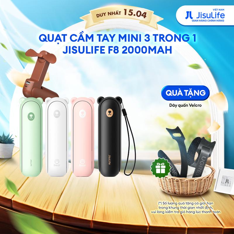 Quạt Cầm Tay Mini 3 Trong 1 JISULIFE F8 2000mAh Tích Hợp Sạc Dự Phòng | Đèn Pin | Chính Hãng - Bảo Hành 12 Tháng