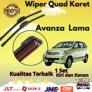 Wiper Quad Karet 4 karet Mobil Frameless Toyota Avanza 2003 - 2011 Sepasang 2 PCS Kiri dan Kanan Tanpa Rangka Besi Sapuan Kaca Wiper Quad Karet 4 karet Mobil Depan Blade Model Banana Karet Kendaraan Motorcycle