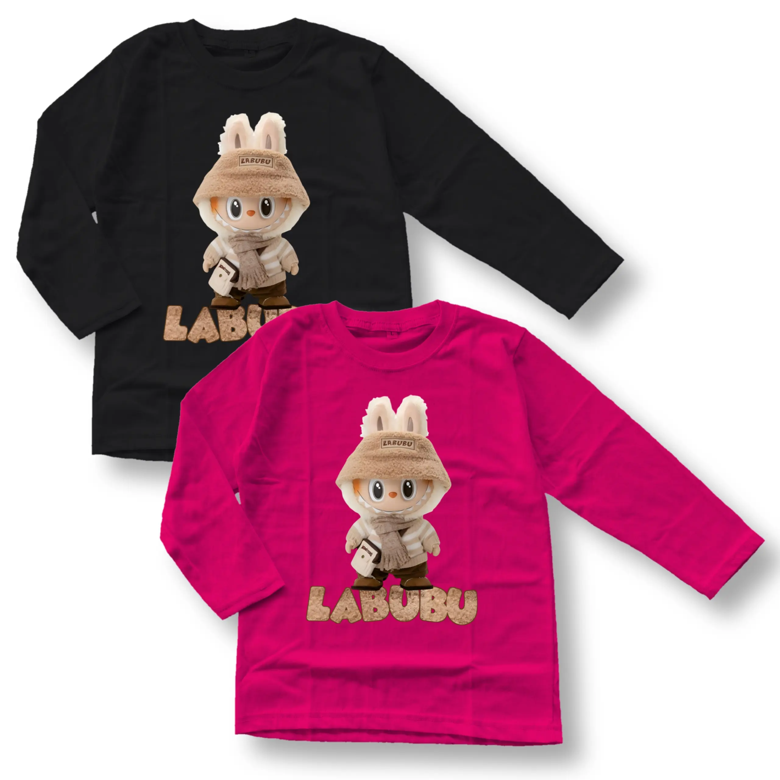 Kaos anak lengan panjang motif LABUBU usia 3,5-14 Tahun Laki laki & Perempuan bahan cotton combed